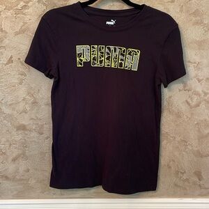 Woman’s Puma t-shirt. Black with neon green print. Size small.